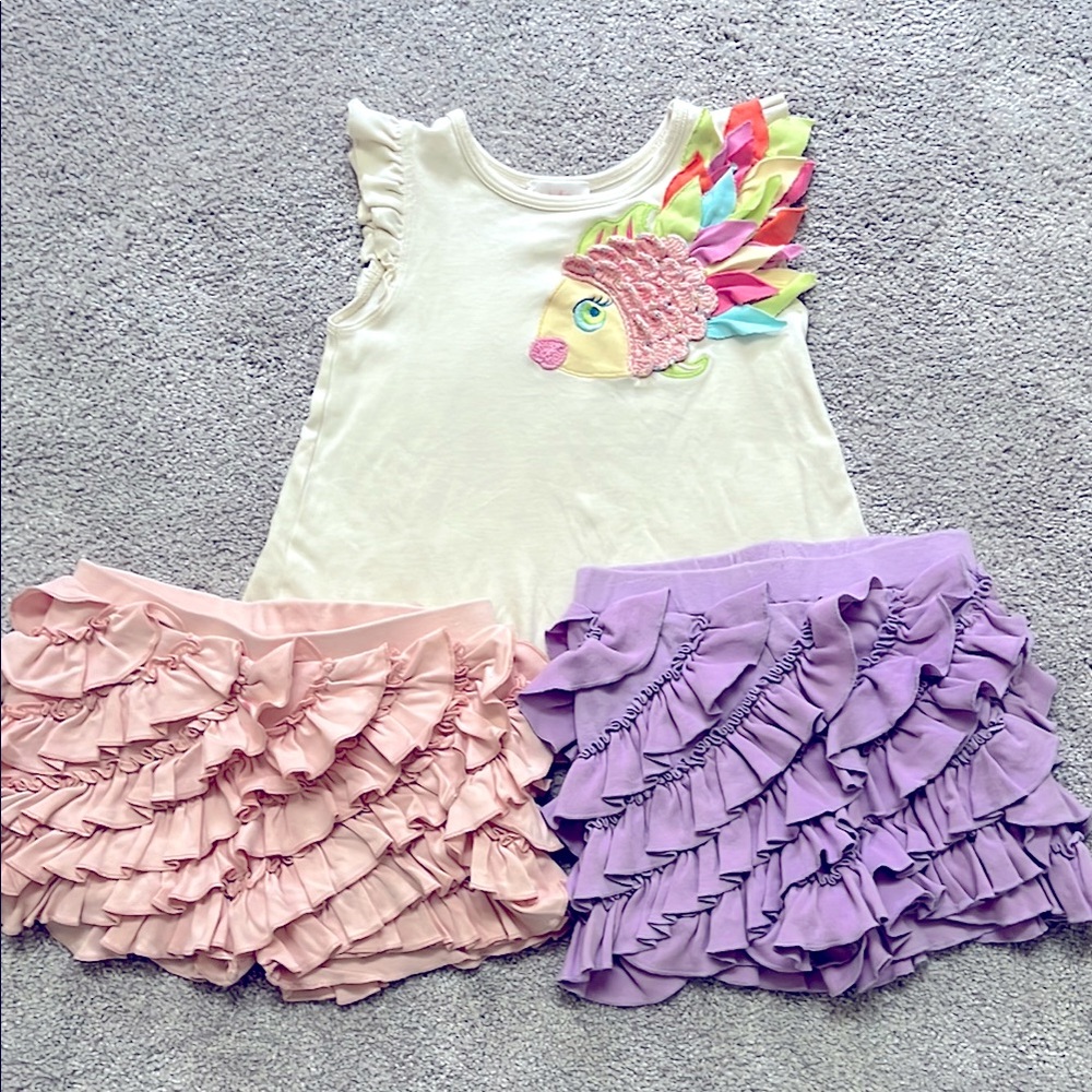 Lemon Loves Lime Crochet Fish Flutter Top + Pink + Purple Ruffled Shorts Set 5